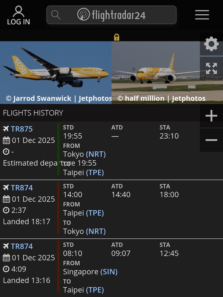 酷航TR875 NRT-TPE 飛行紀錄